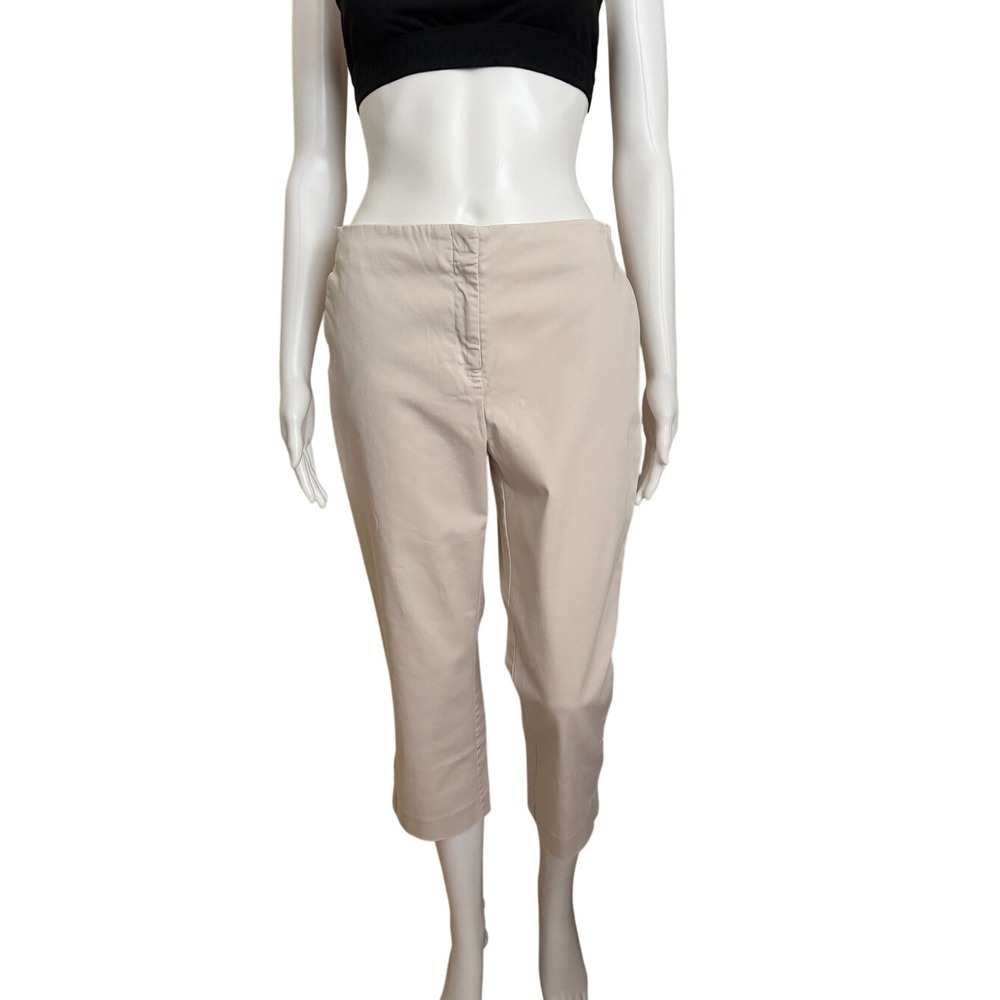 Dunnes Capri Beige Cotton Elastane Stretch Trouser Pants Size 12 EU 40